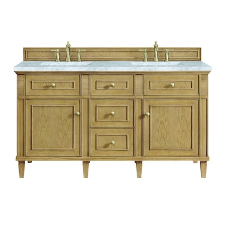 James Martin Vanities 60'' Double Vanity, Light Natural Oak w/ 3 CM Carrara White Marble Top 424-V60D-LNO-3CAR